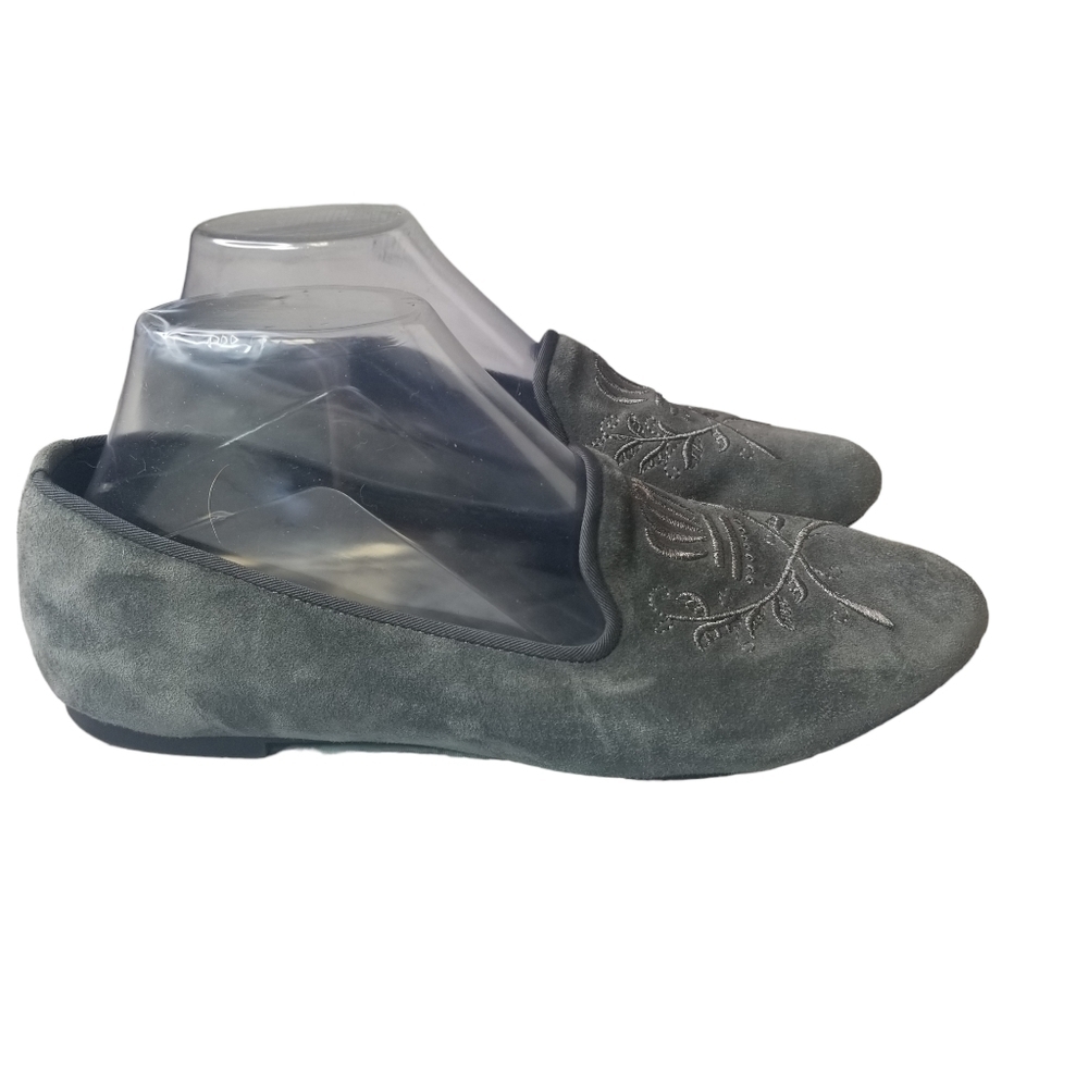 Vionic Romi embroidered gray suede loafers